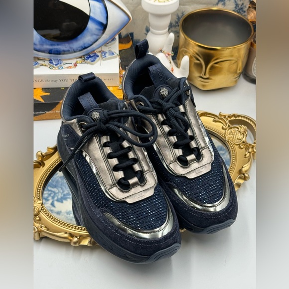 🆕 KURT GEIGER LONDON 🧿 NWOB Kensington Sneaker, Dark Blue Strass, Sz 37 - Picture 5 of 16